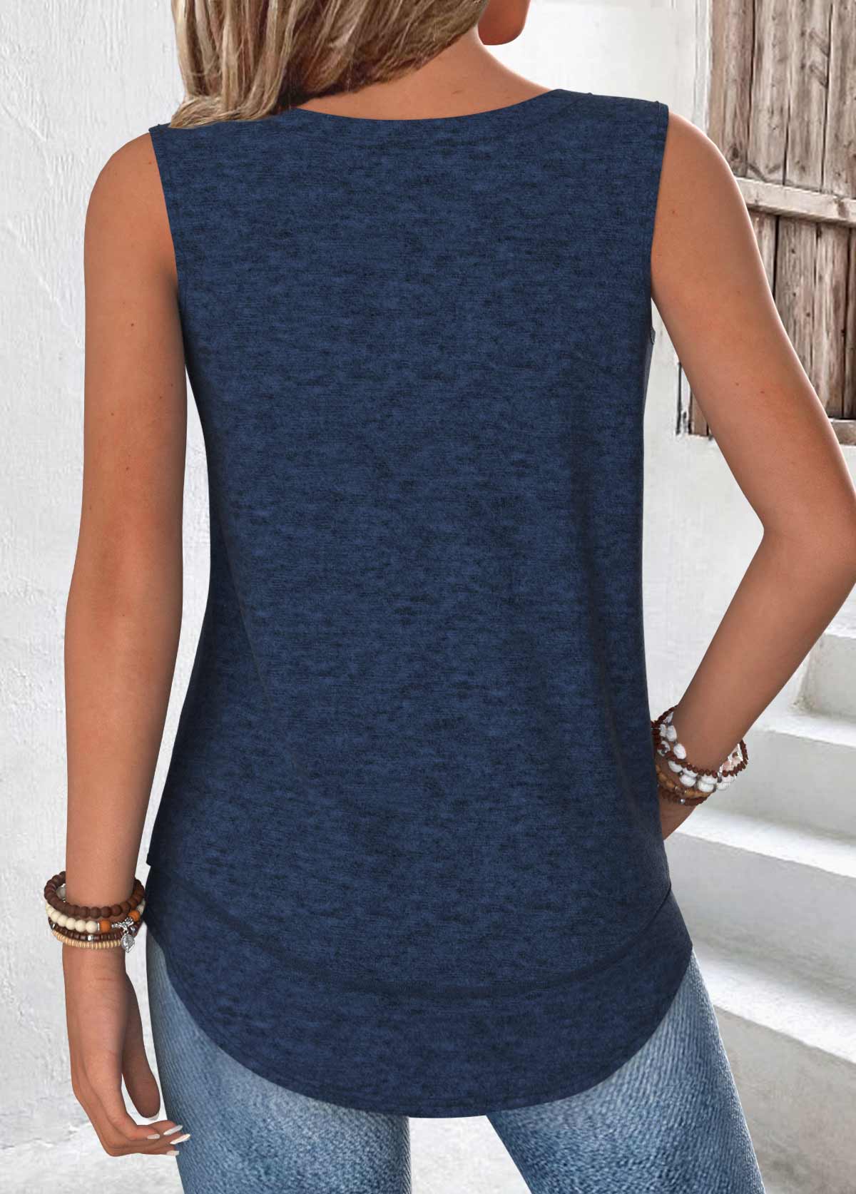 Navy Tummy Coverage Sleeveless Round Neck Tank Top | picture 