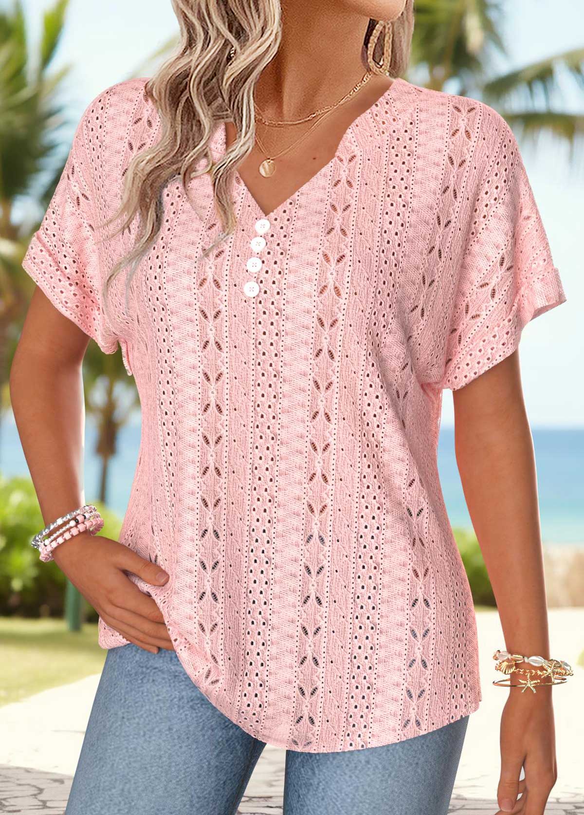 Light Pink Tummy Coverage Short Sleeve T Shirt | picture 