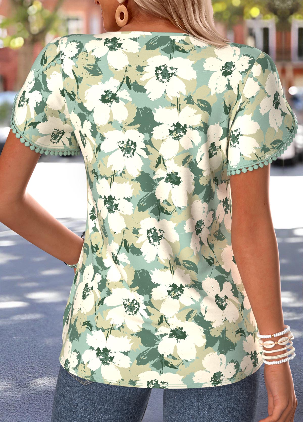 Green Tummy Coverage Floral Print Short Sleeve T Shirt | picture 