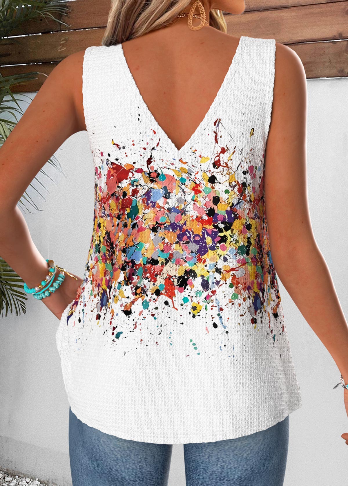 Multi Color Tie Ombre Strappy V Neck Tank Top | picture 