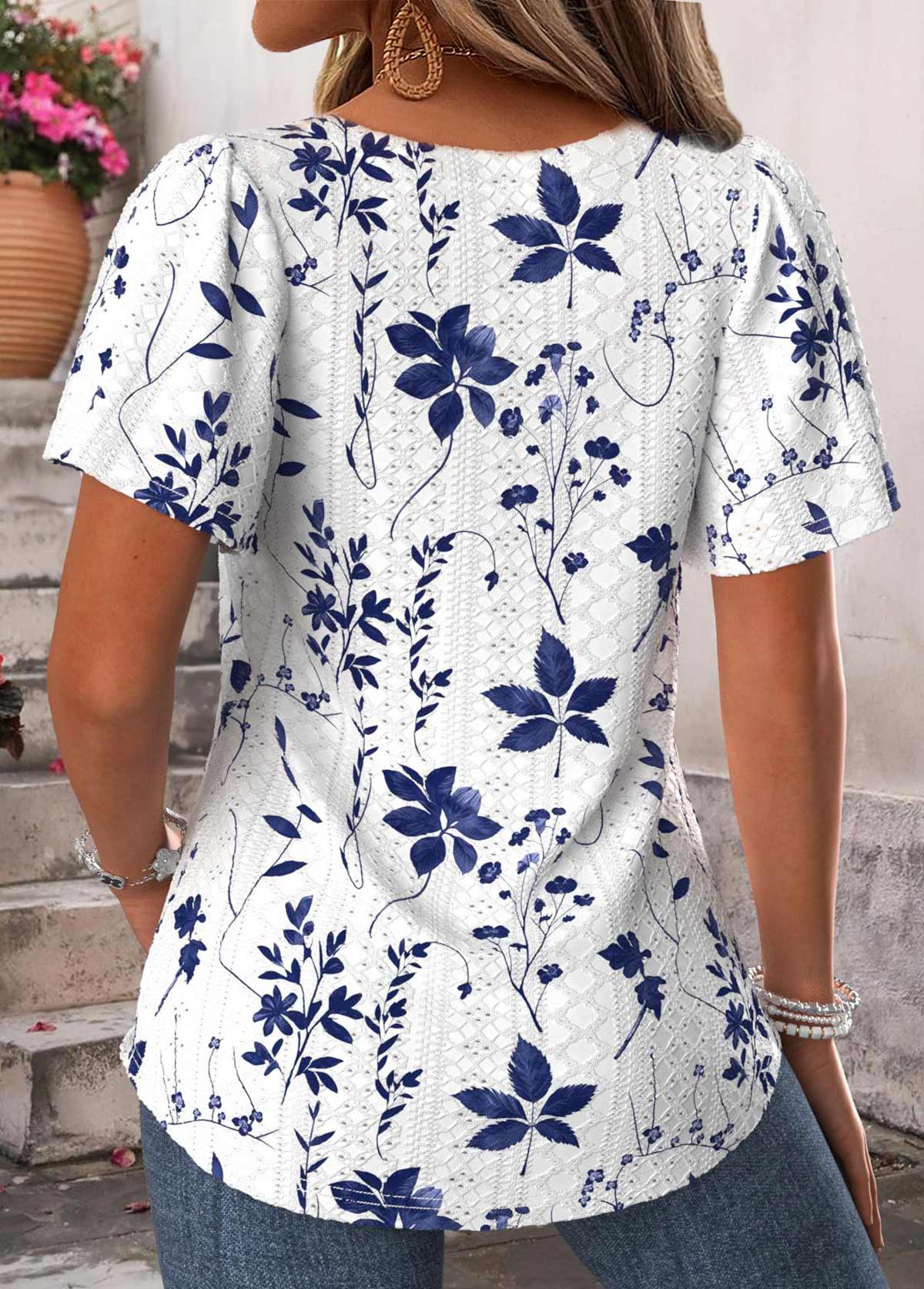 White Tummy Coverage Floral Print Short Sleeve T Shirt | picture 