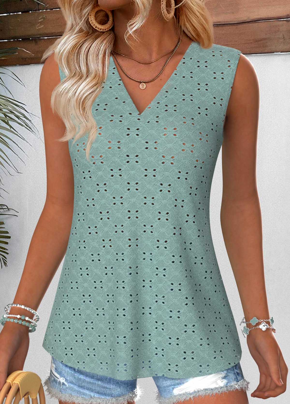 Sage Green Tummy Coverage Sleeveless V Neck Tank Top | picture 