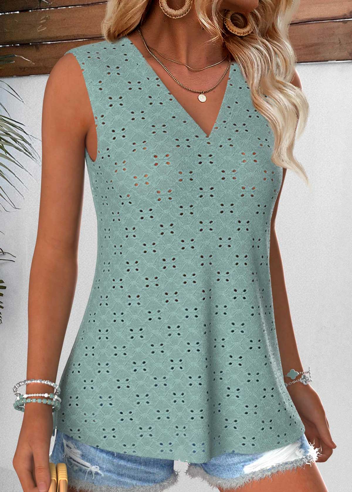 Sage Green Tummy Coverage Sleeveless V Neck Tank Top | picture 