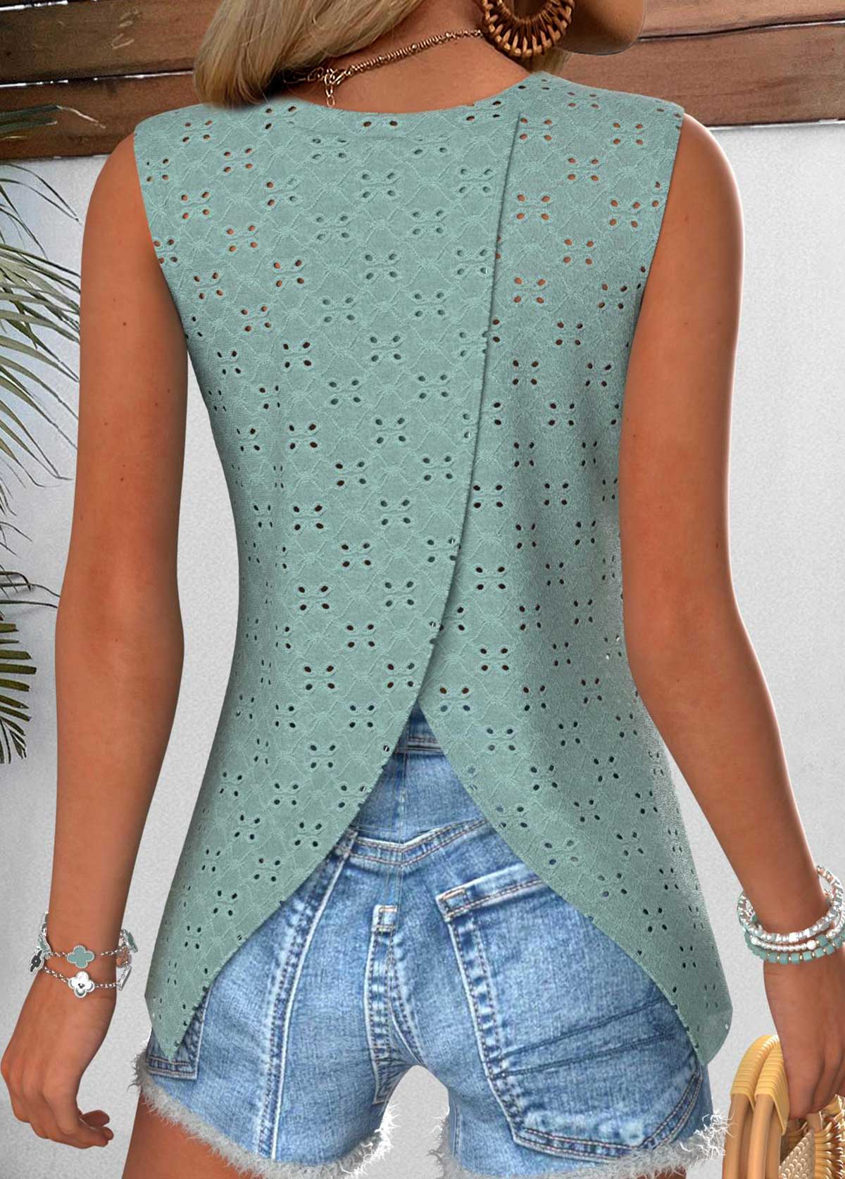 Sage Green Tummy Coverage Sleeveless V Neck Tank Top | picture 