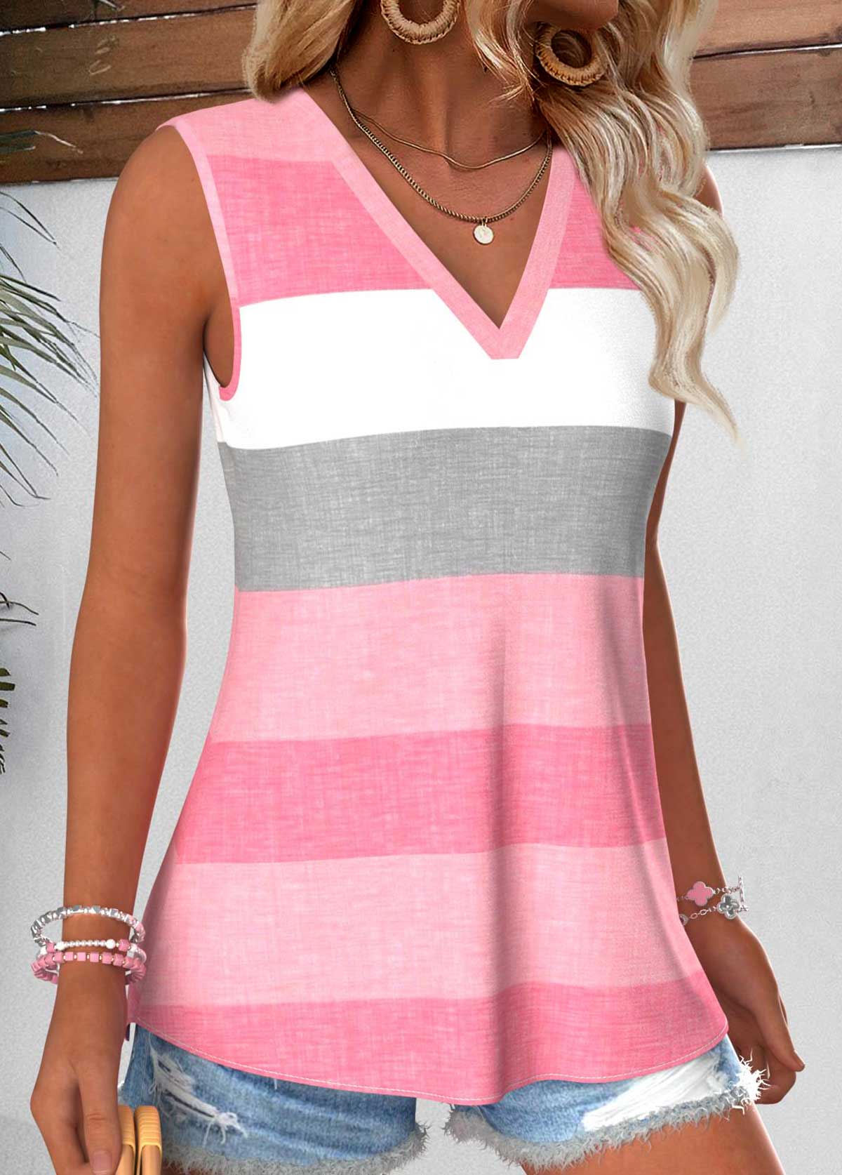 Multi Color Tummy Coverage Striped Sleeveless Tank Top | picture 