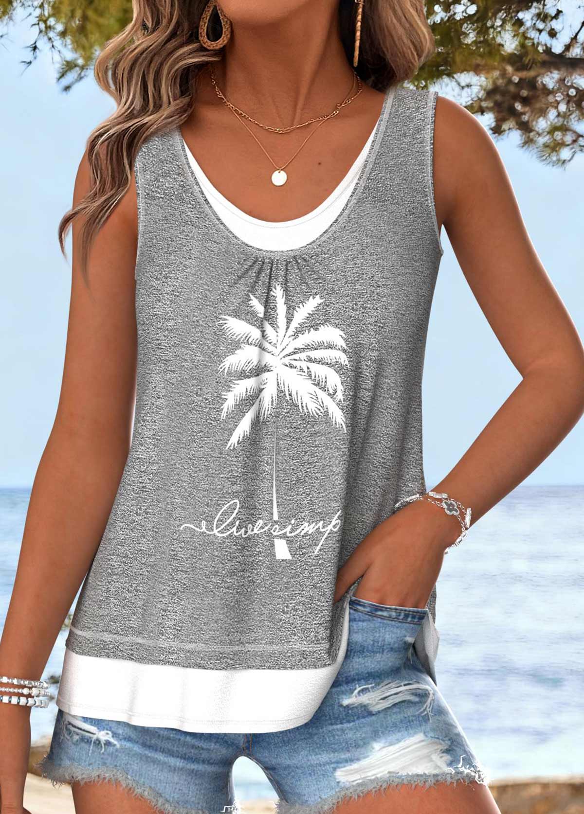 Light Grey Marl Tummy Coverage Sleeveless Tank Top | picture 