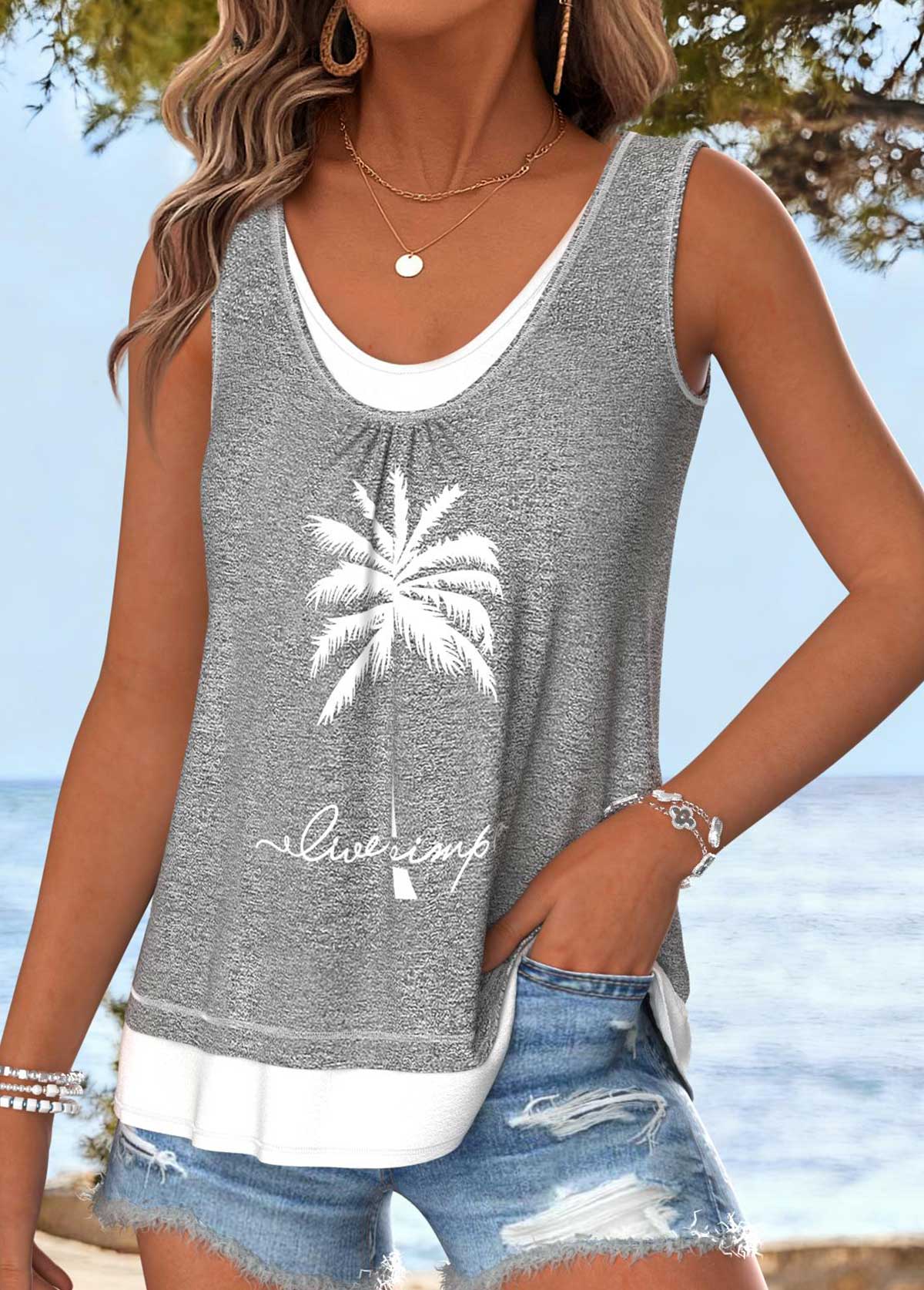 Light Grey Marl Tummy Coverage Sleeveless Tank Top | picture 