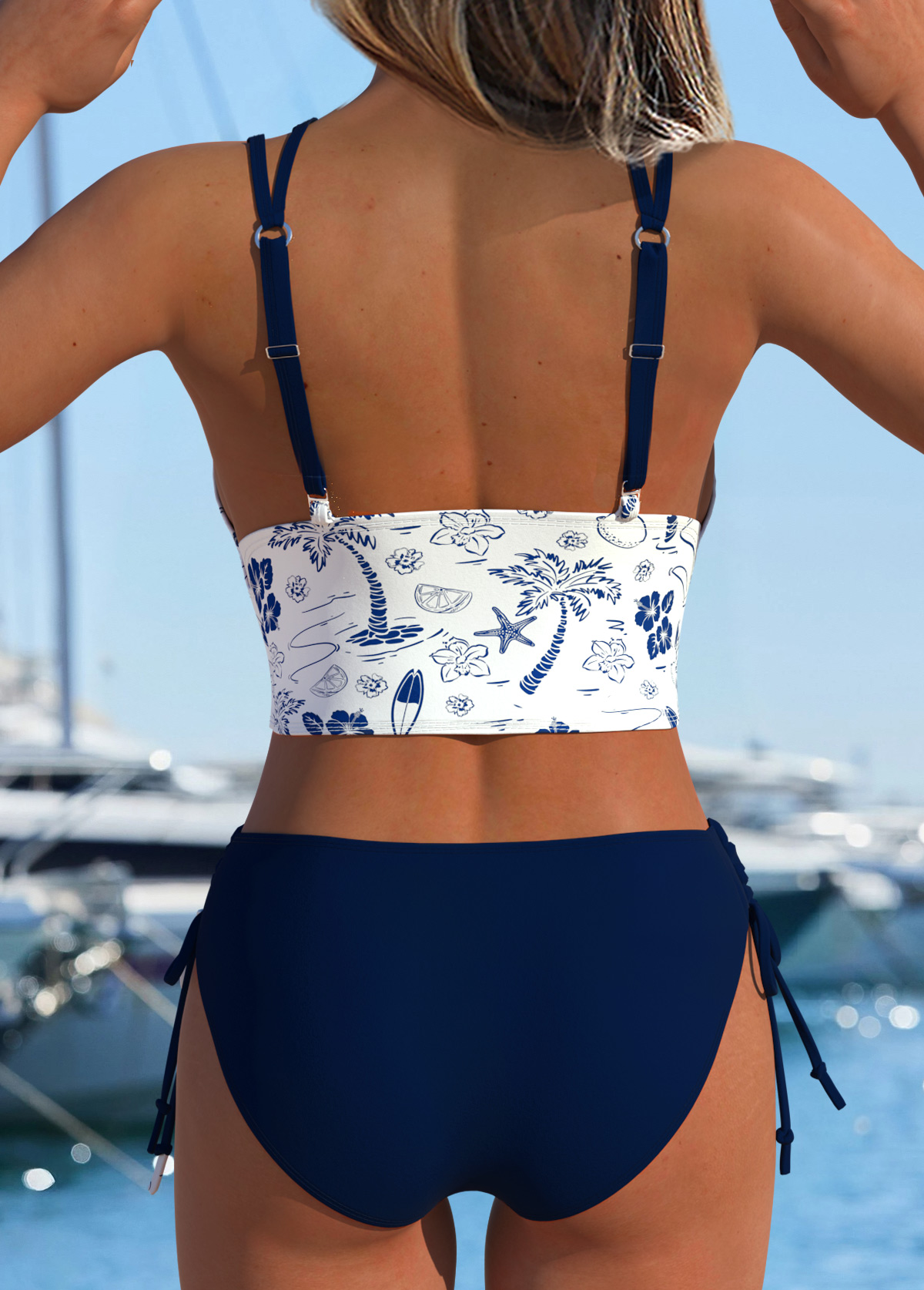 Pull On Navy Tropical Plants Print Bikini Set | picture 