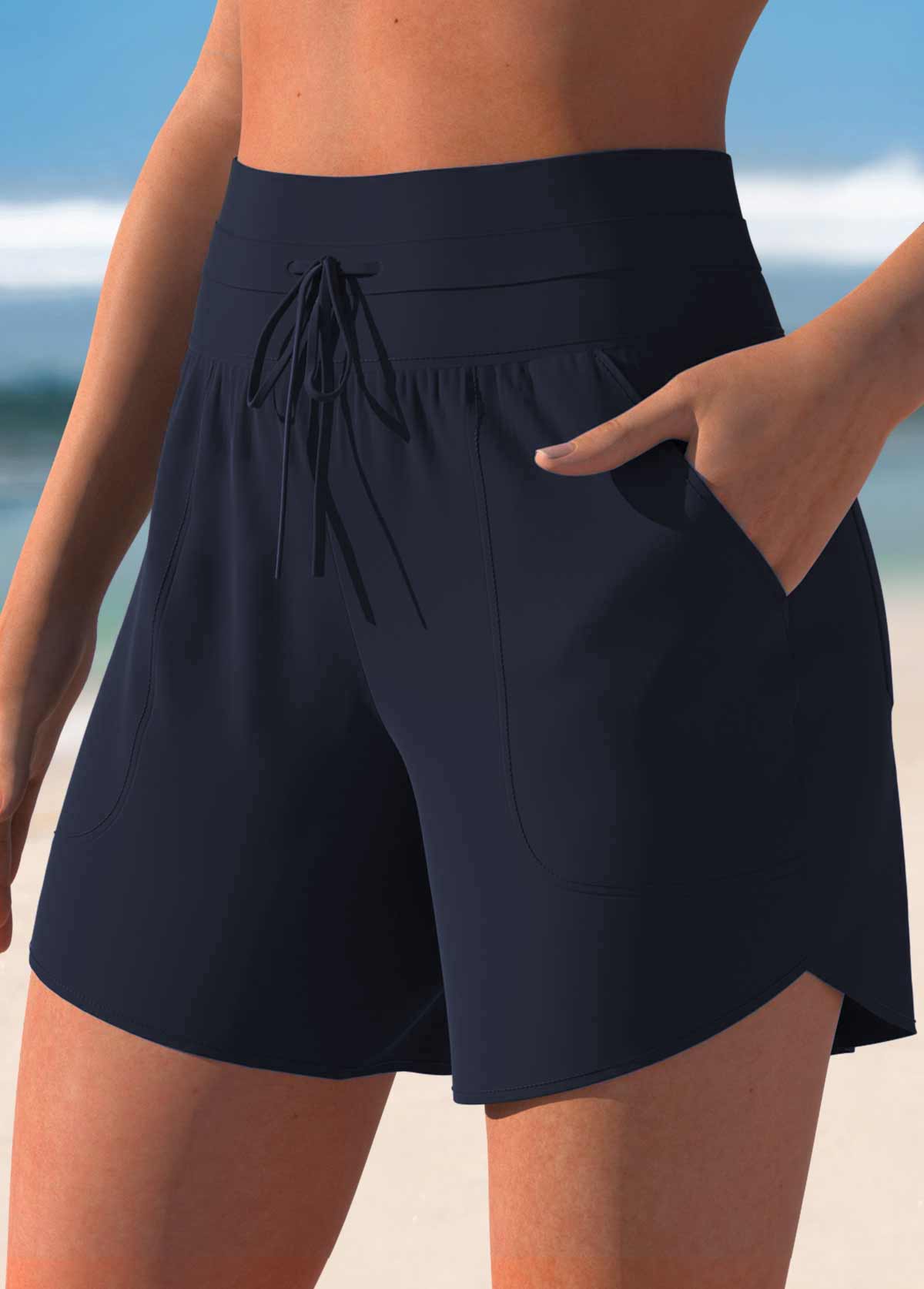 Mid Waisted Navy Color Swim Shorts | picture 