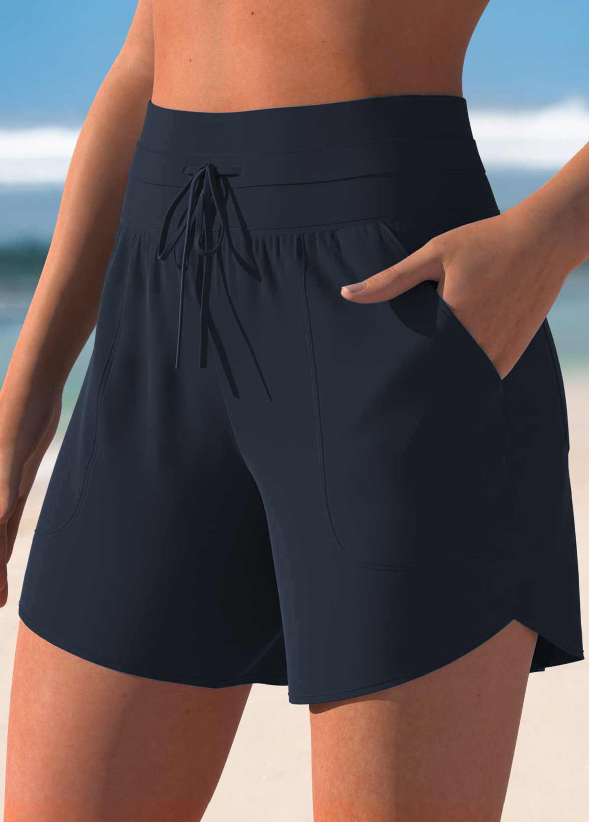Mid Waisted Navy Color Swim Shorts | picture 