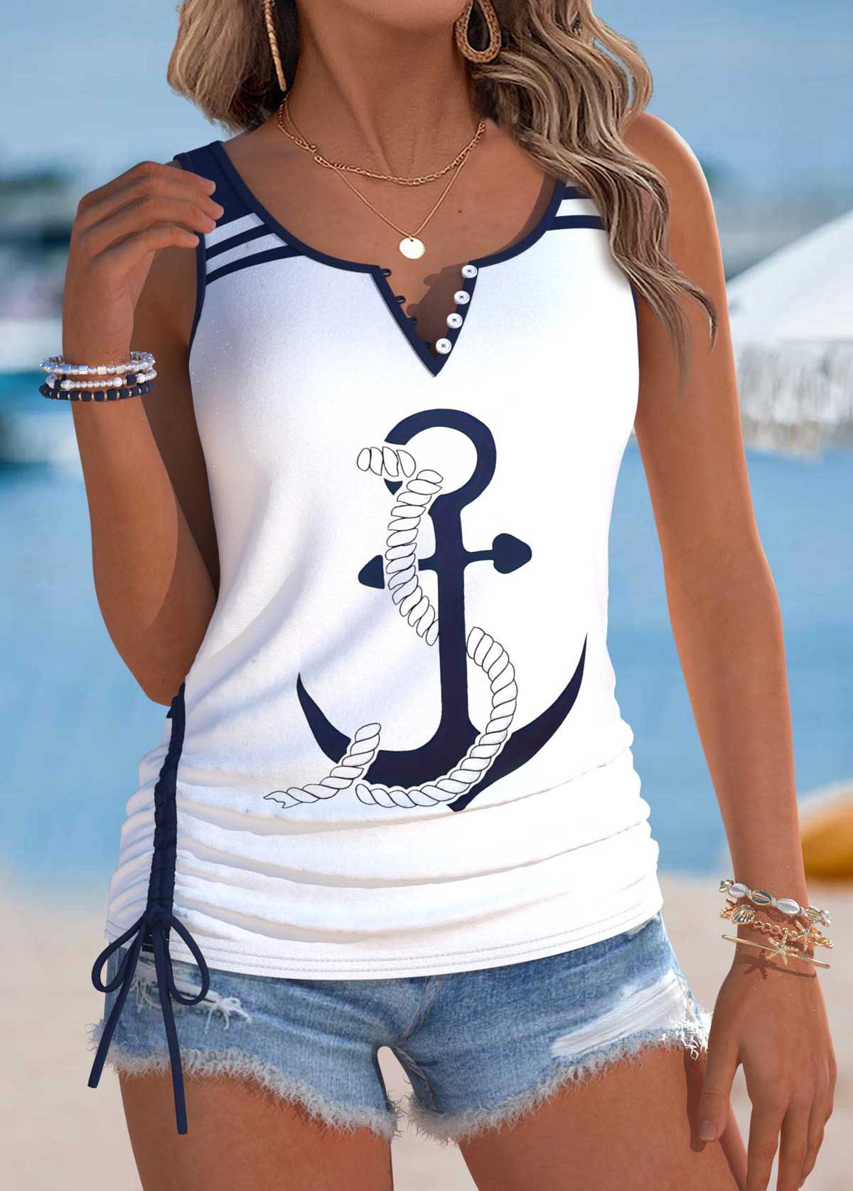 Navy Tummy Coverage Geometric Print Sleeveless Tank Top | picture 