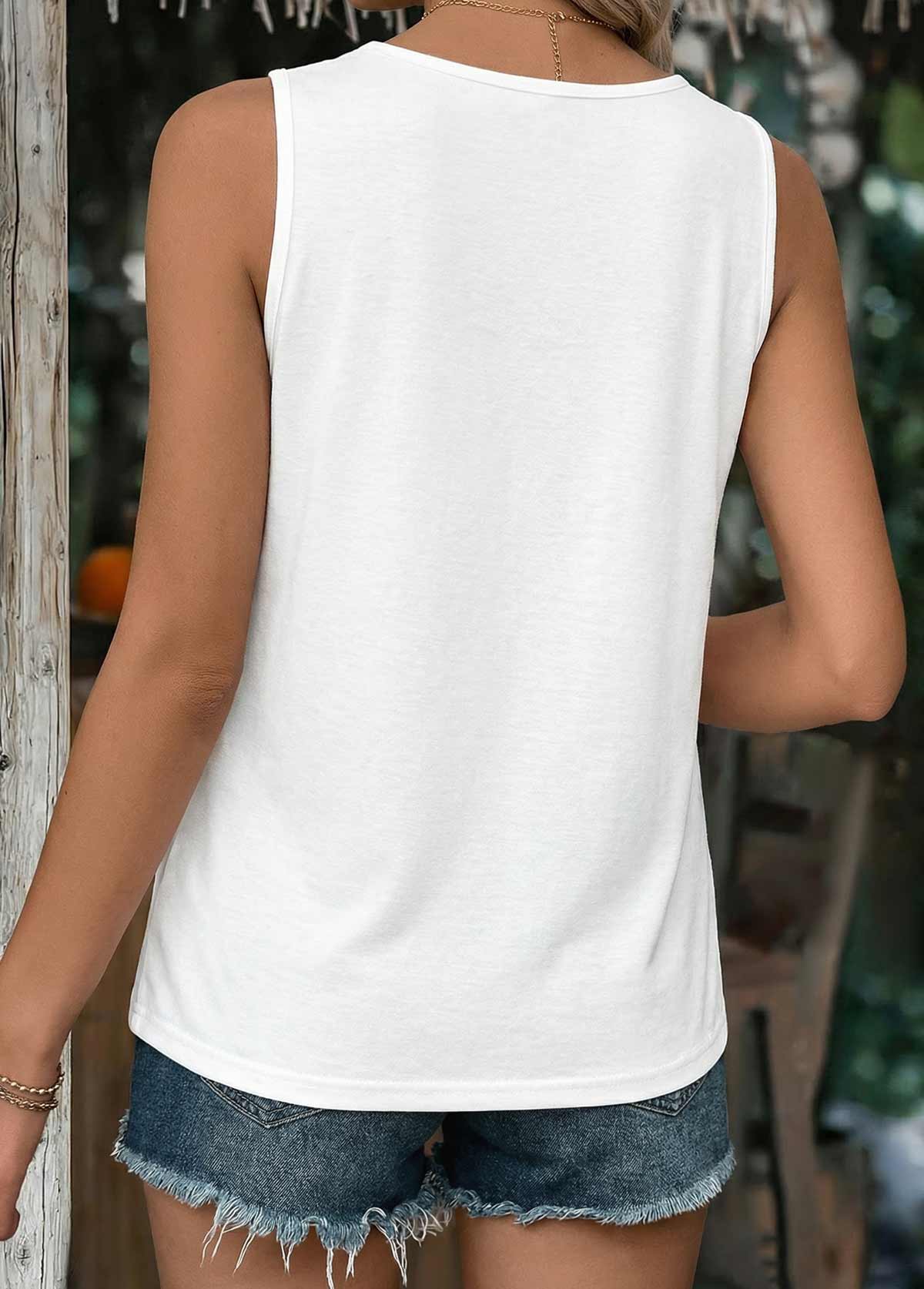 White Tuck Stitch Sleeveless Scoop Neck Tank Top | picture 