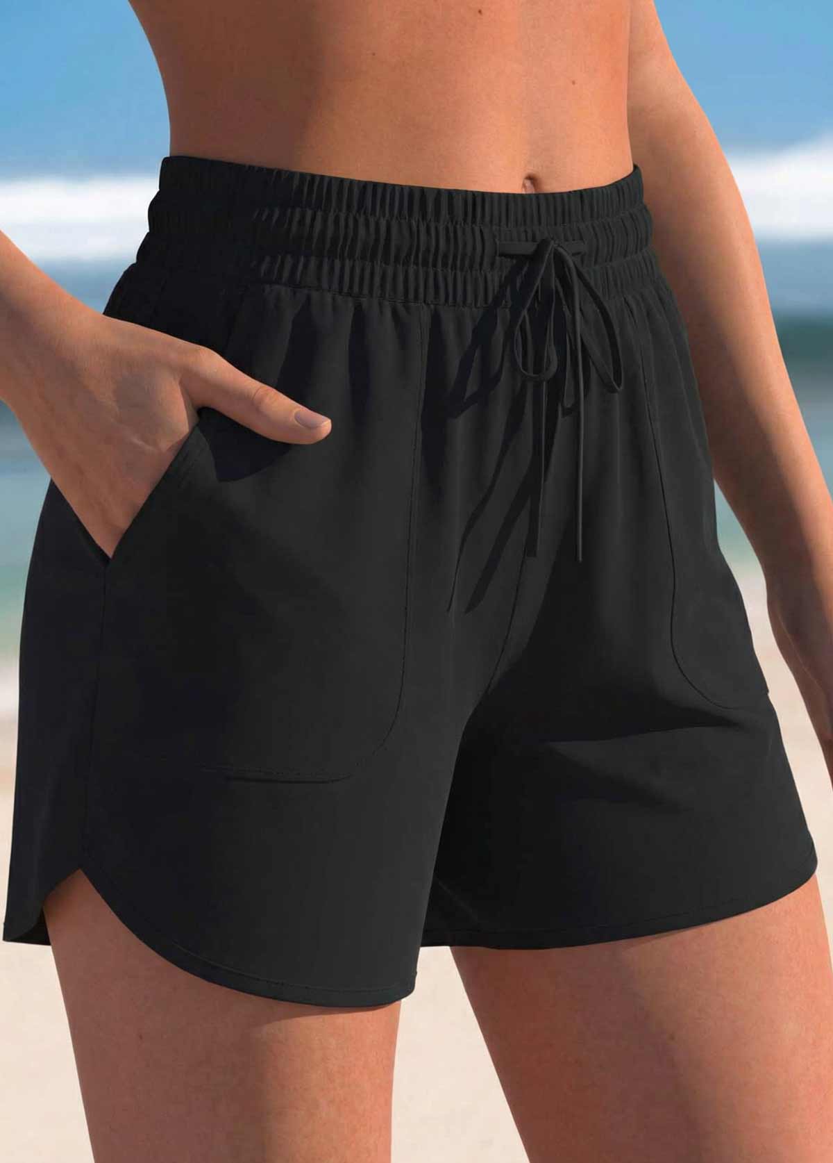 Pocket High Waisted Black Beach Shorts | picture 