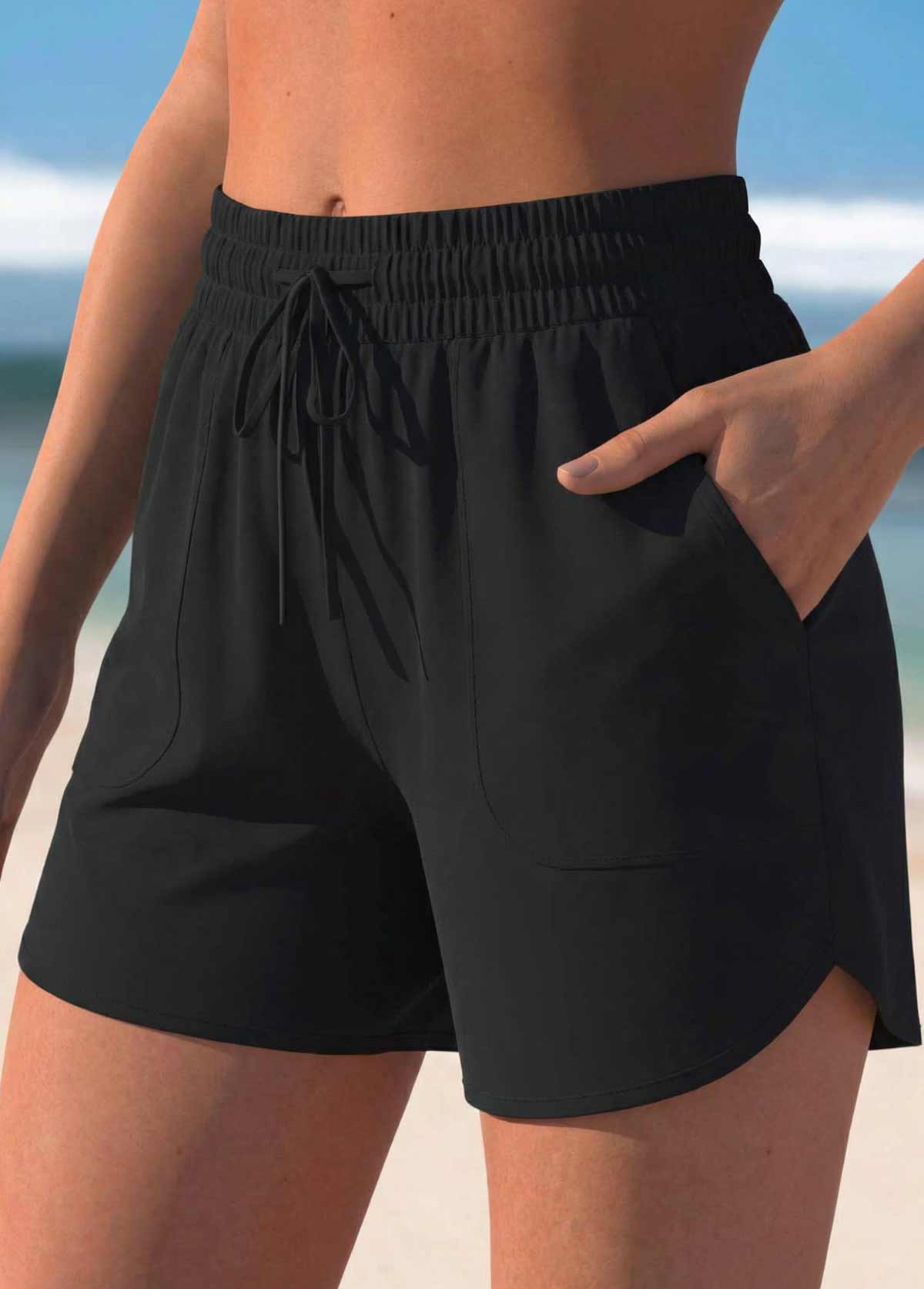 Pocket High Waisted Black Beach Shorts | picture 