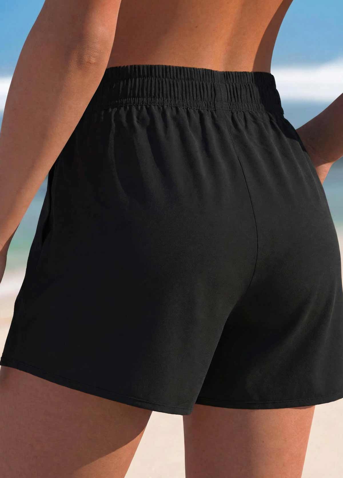 Pocket High Waisted Black Beach Shorts | picture 