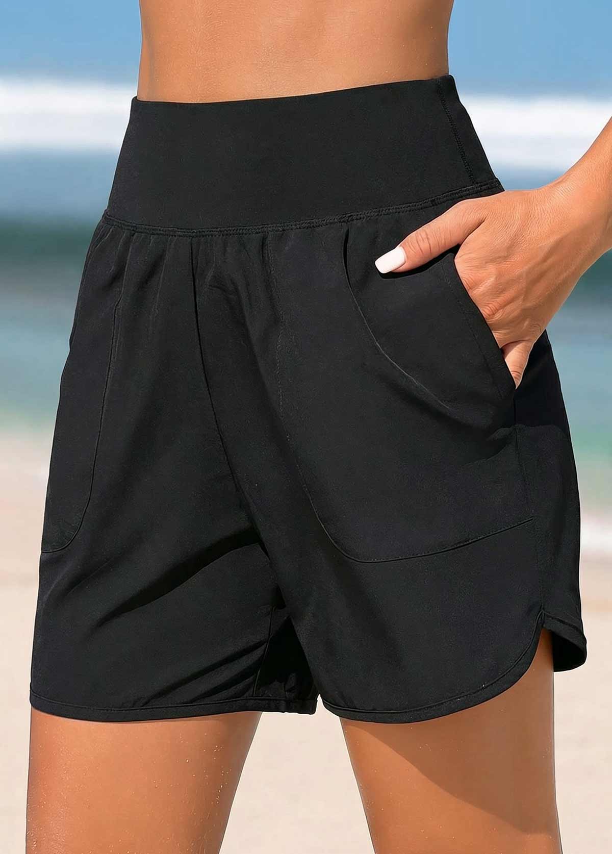 Wide Waistband High Waisted Black Beach Shorts | picture 