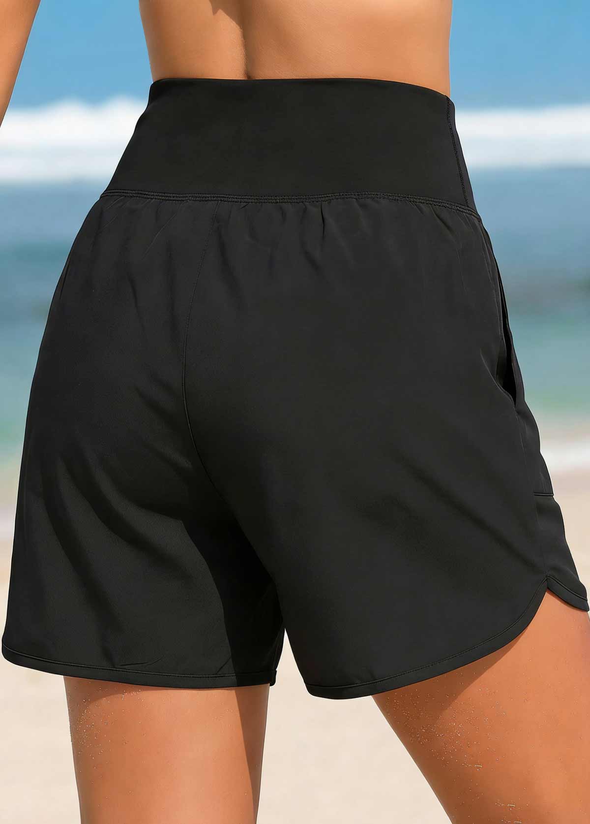 Wide Waistband High Waisted Black Beach Shorts | picture 