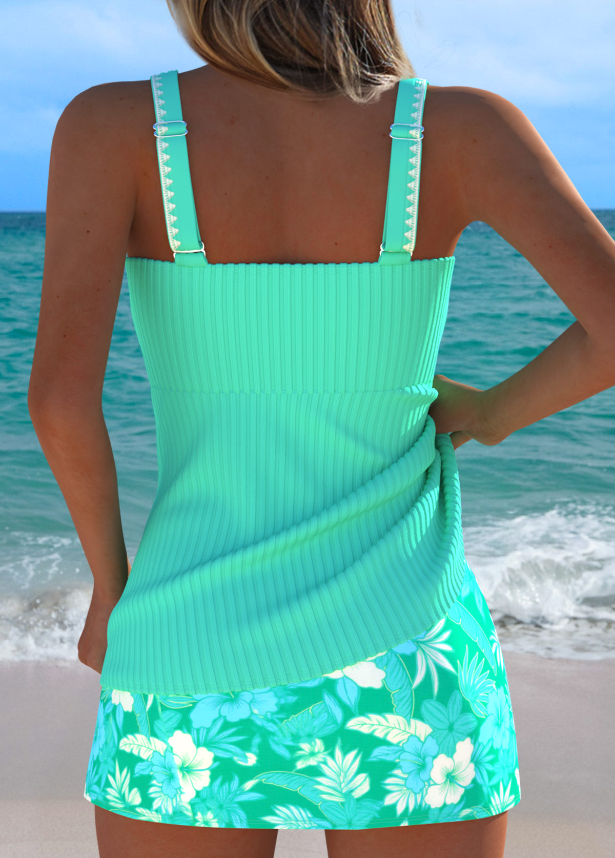 Tummy Coverage Mint Green Floral Print Tankini Set | picture 
