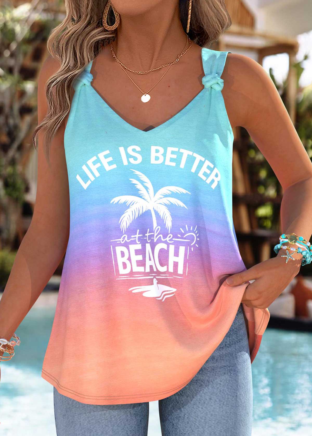 Multi Color Ombre Tummy Coverage Strappy Tank Top | picture 