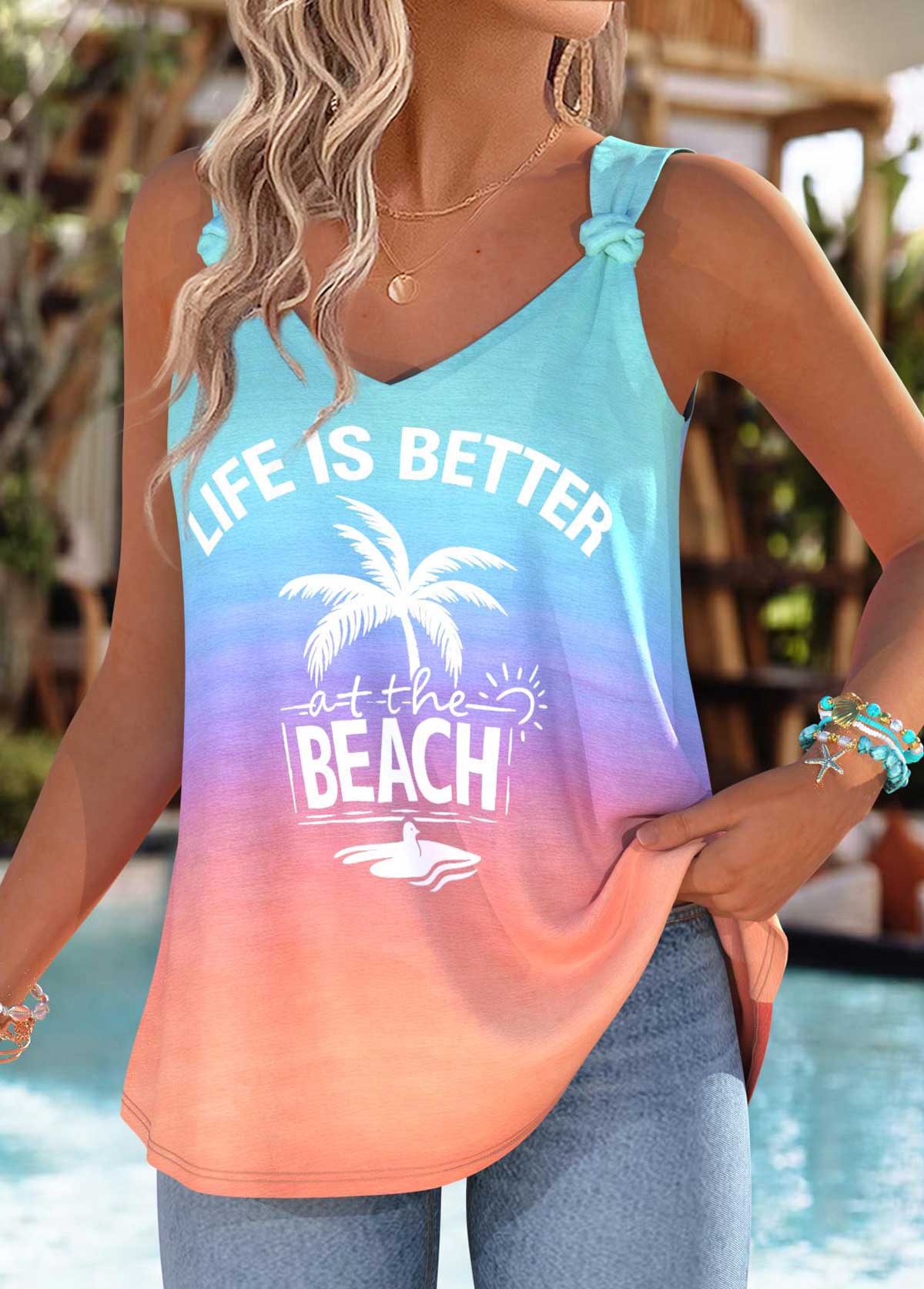 Multi Color Ombre Tummy Coverage Strappy Tank Top | picture 