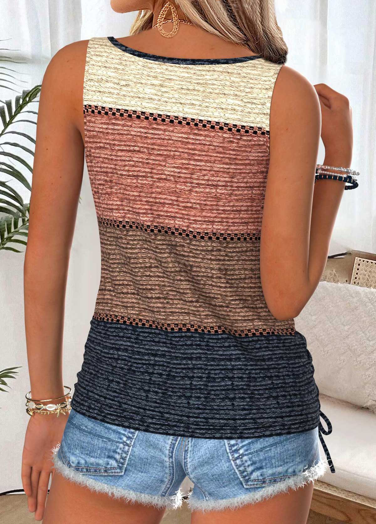 Multi Color Tummy Coverage Striped Sleeveless Tank Top | picture 