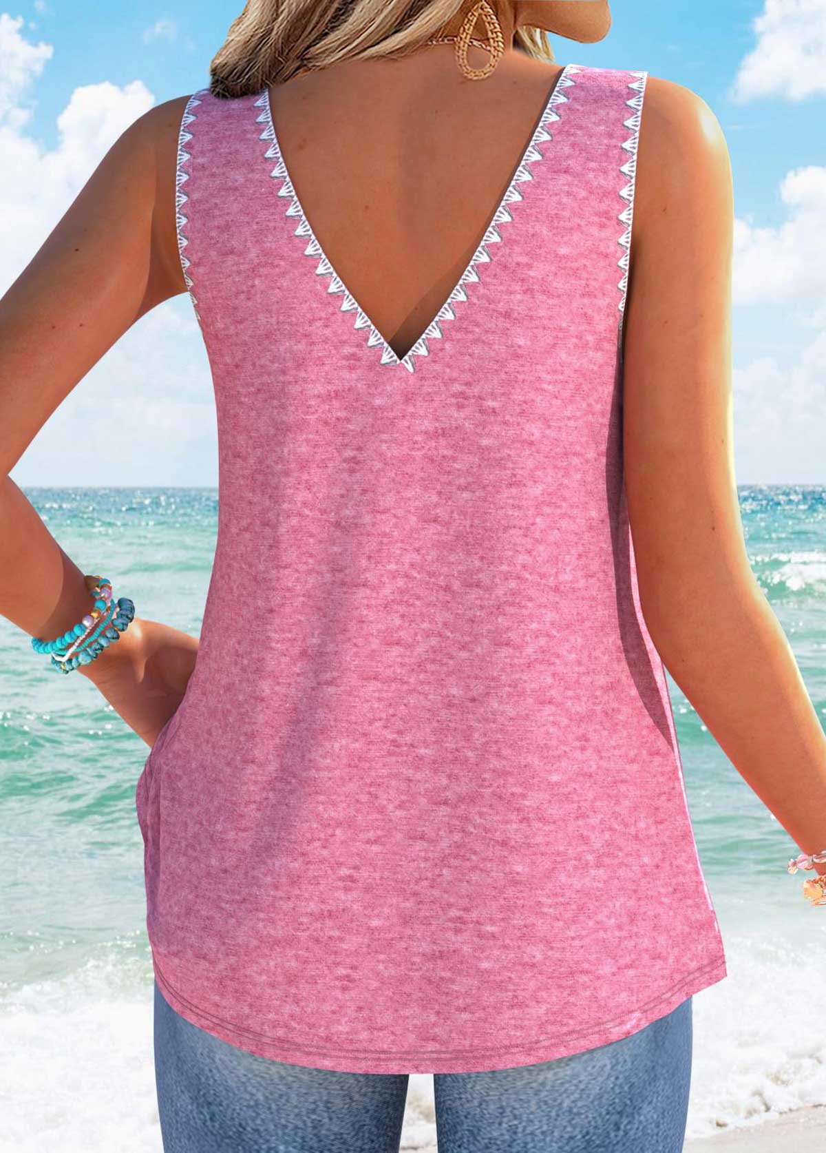 Pink Tummy Coverage Letter Print Strappy Tank Top | picture 