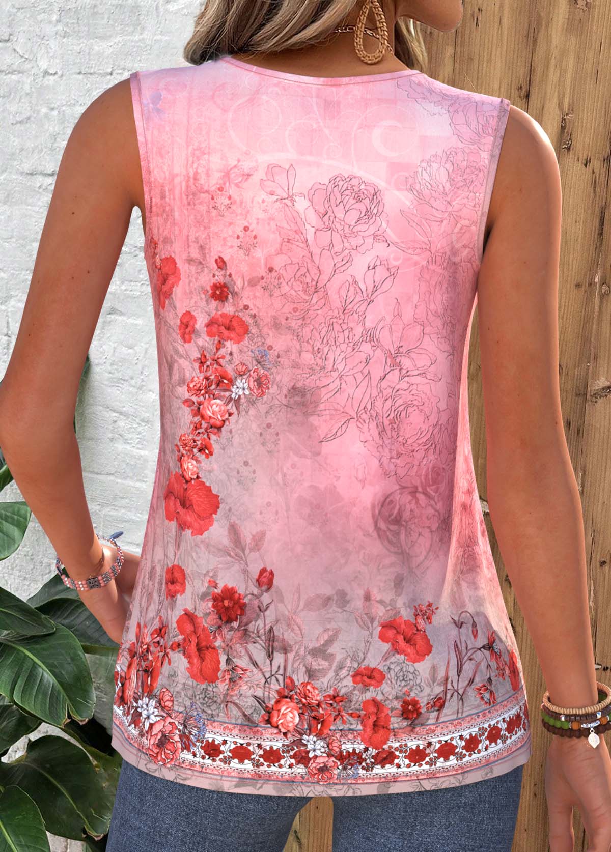 Pink Tribal Print Sleeveless V Neck Tank Top | picture 