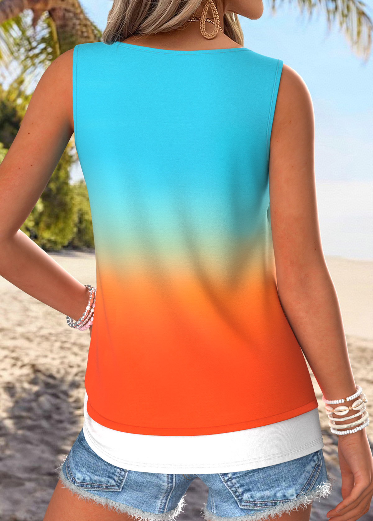 Hot Pink Fake 2in1 Ombre Sleeveless Tank Top | picture 