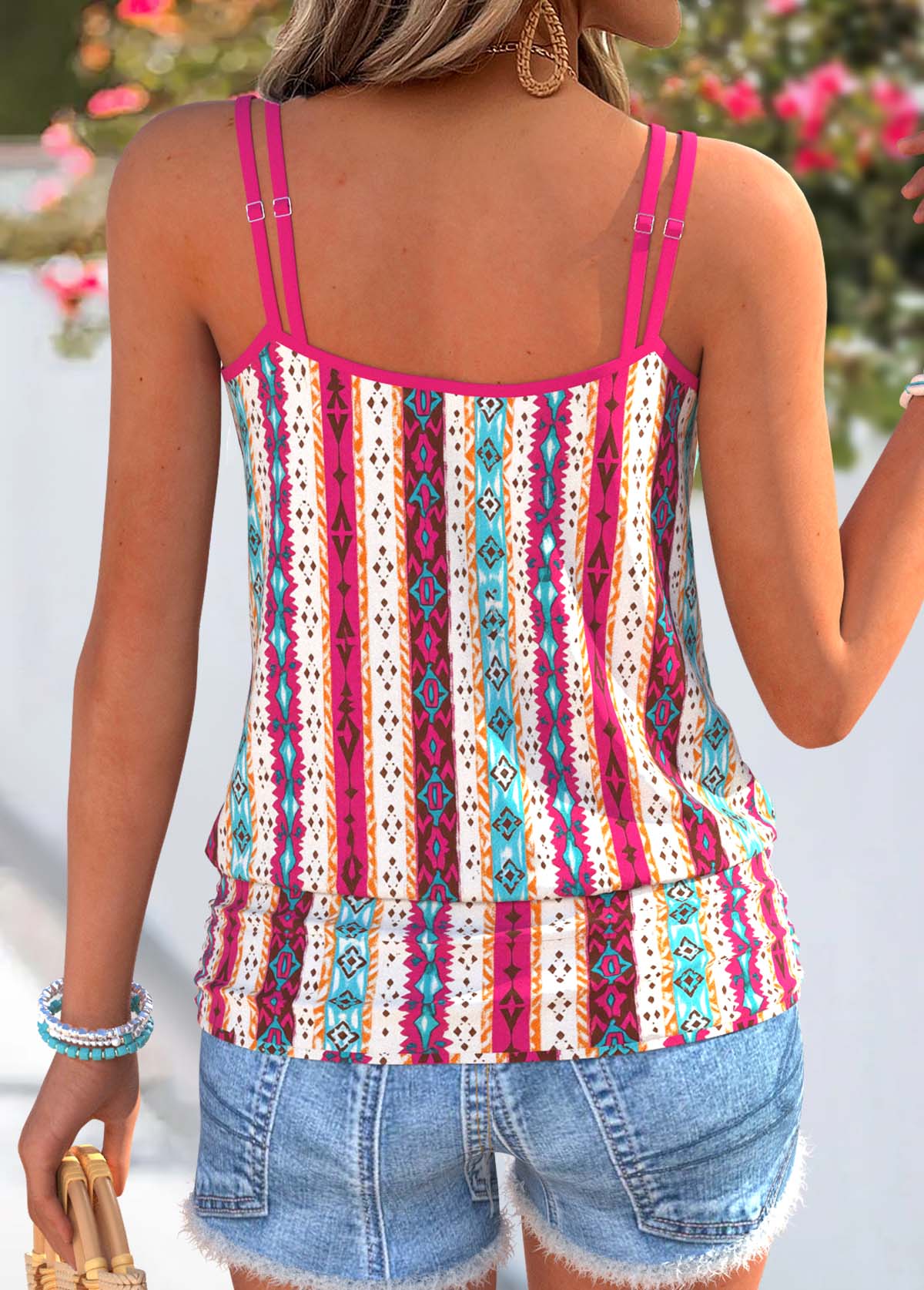 Multi Color Curved Hem Striped Strappy Camisole Top | picture 