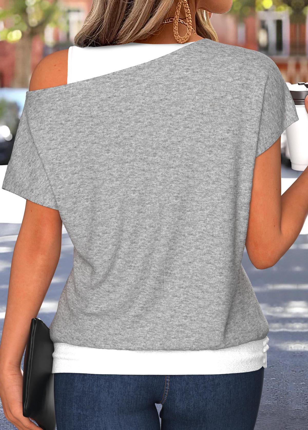 Grey Tummy Coverage Tropical Plants Print T Shirt | picture 