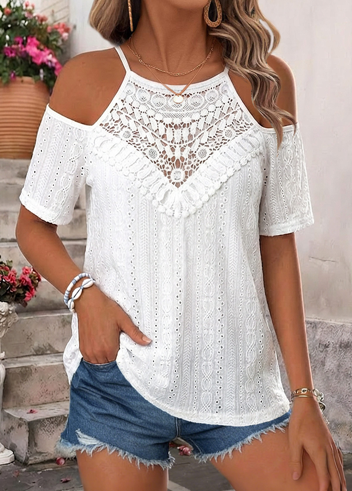 White Tummy Coverage Short Sleeve Round Neck T Shirt | picture 
