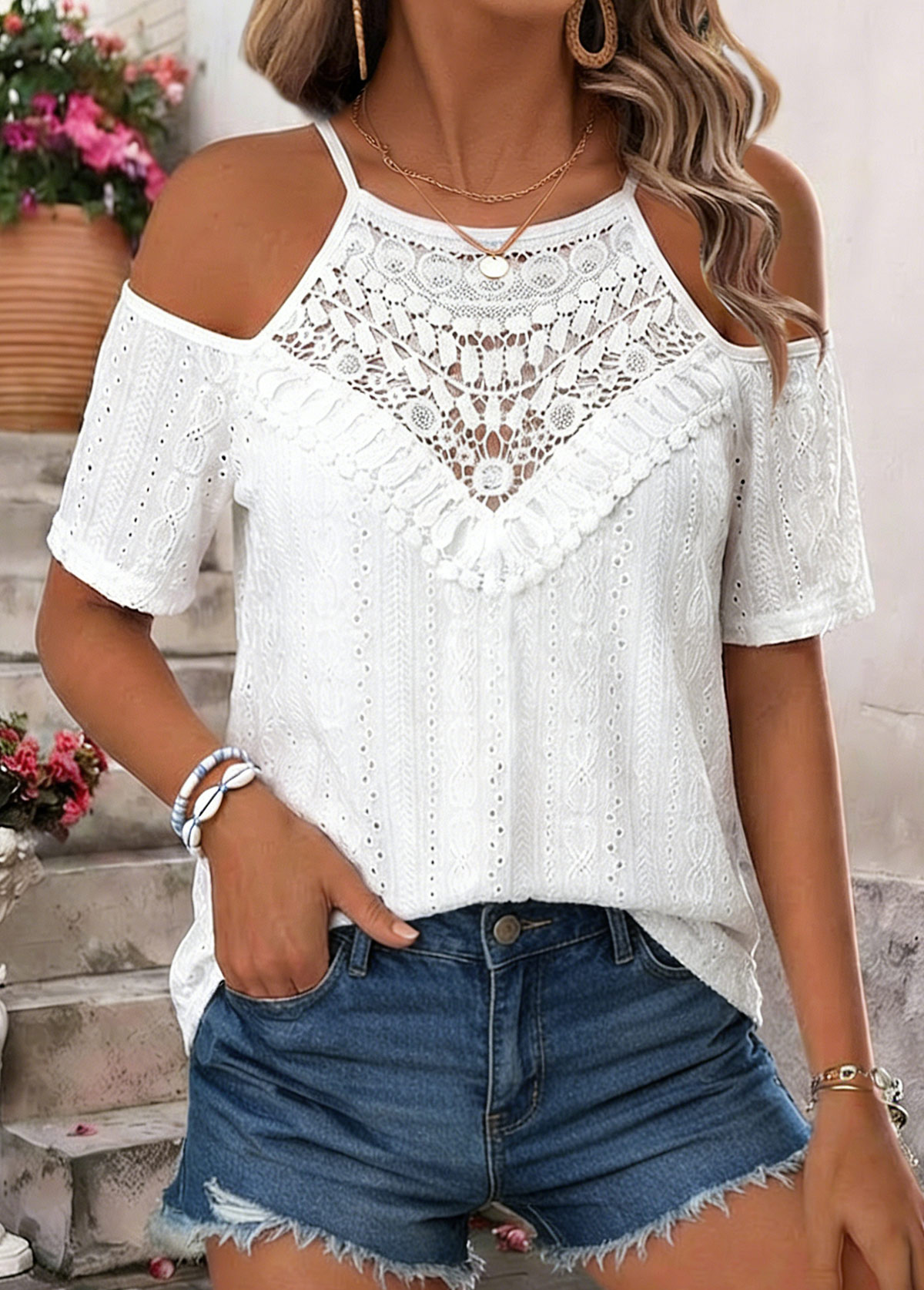 White Tummy Coverage Short Sleeve Round Neck T Shirt | picture 