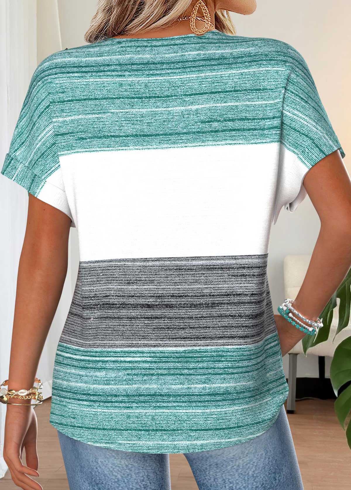 Mint Green Tummy Coverage Striped Short Sleeve T Shirt | picture 