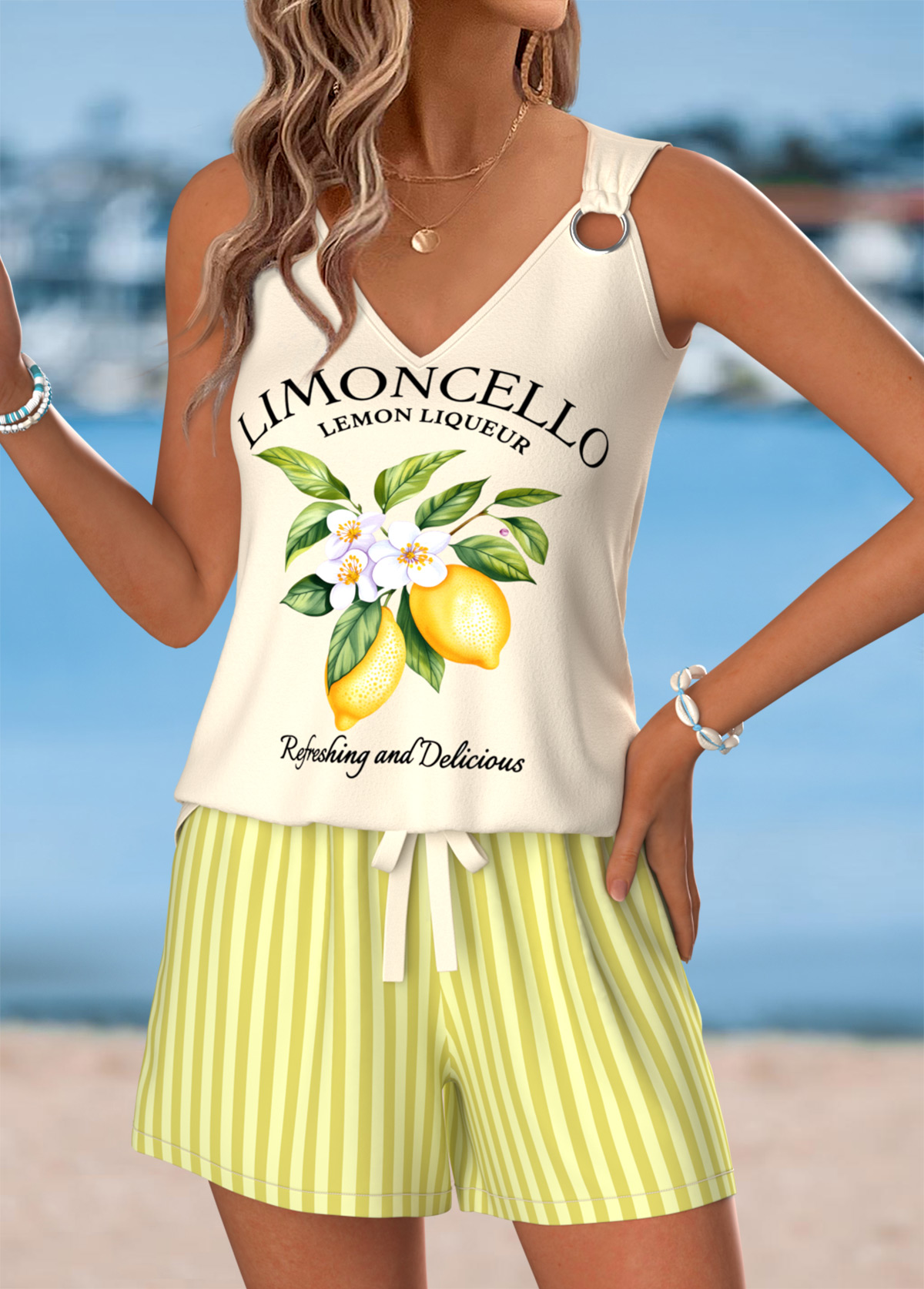 Yellow Tummy Coverage Letter Print Sleeveless Tank Top | picture 