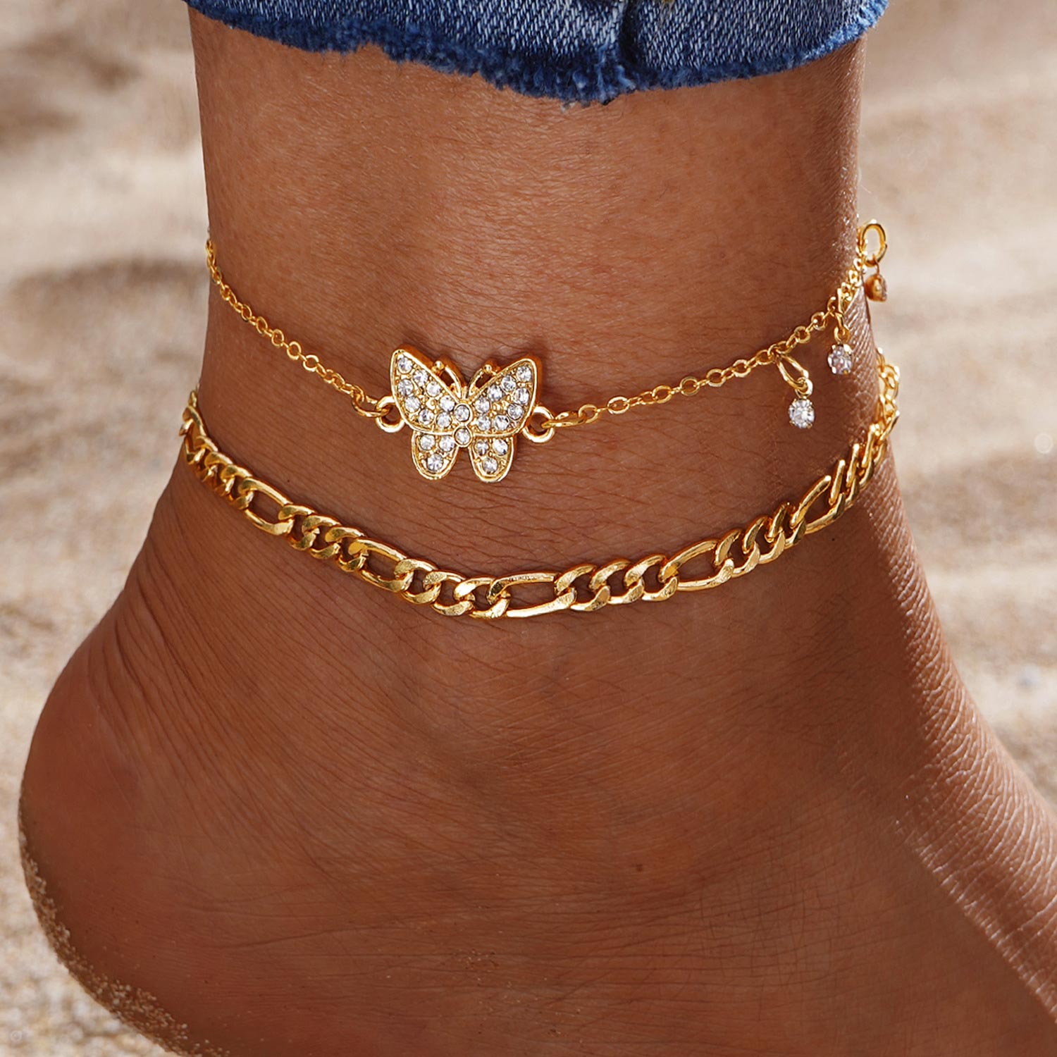 Golden Color Butterfly Alloy Detail Anklets | picture 