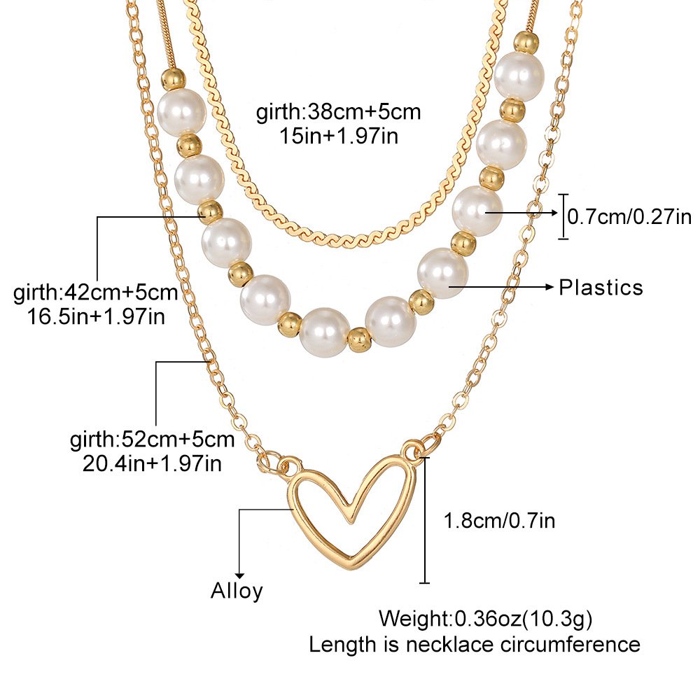Golden Heart Metal Pearl Layered Design Necklace | picture 