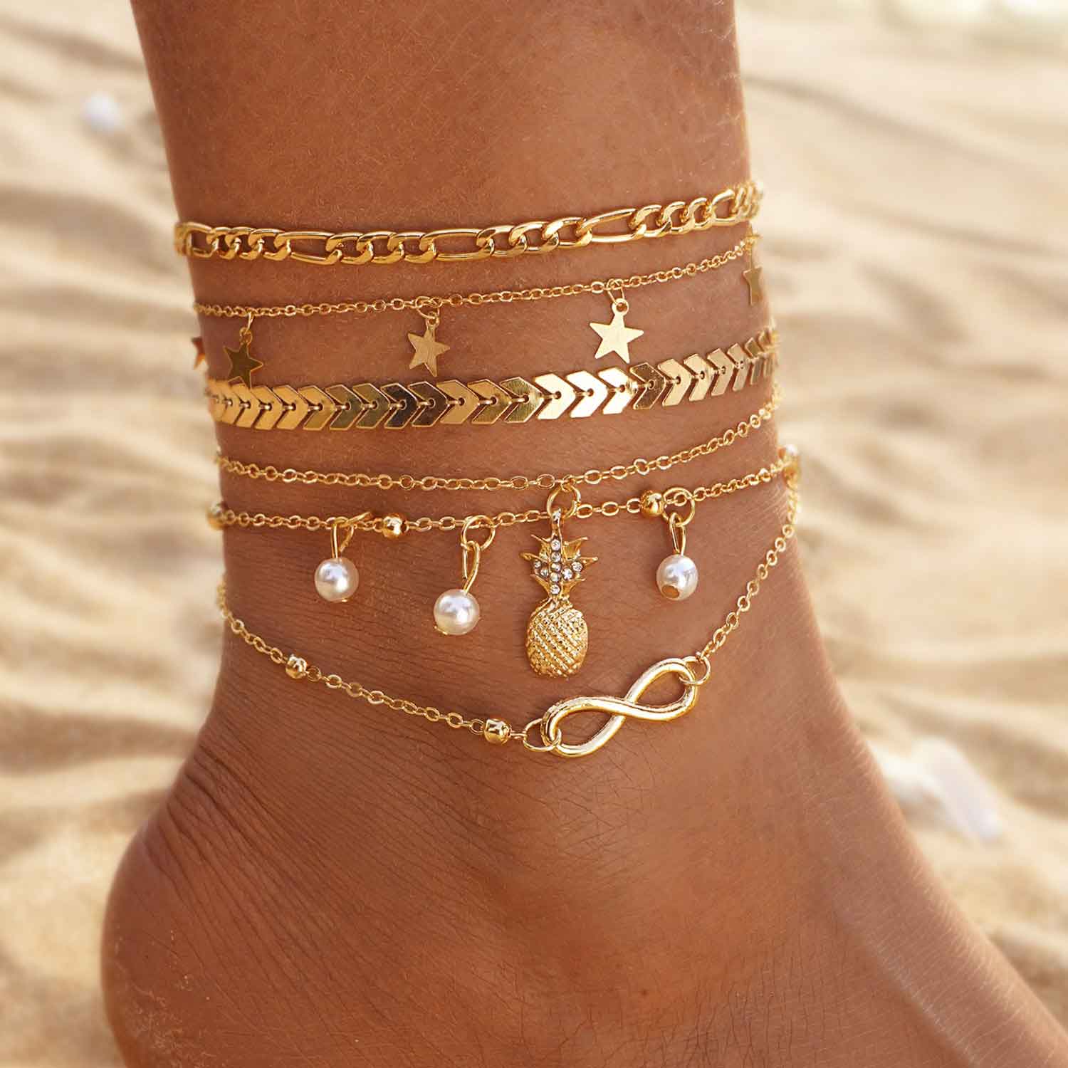 Golden Color Star Alloy Detail Anklets | picture 