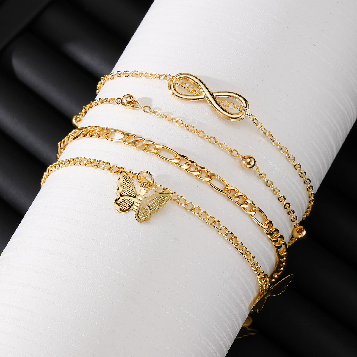 Golden Butterfly Alloy Layered Anklets Set | picture 