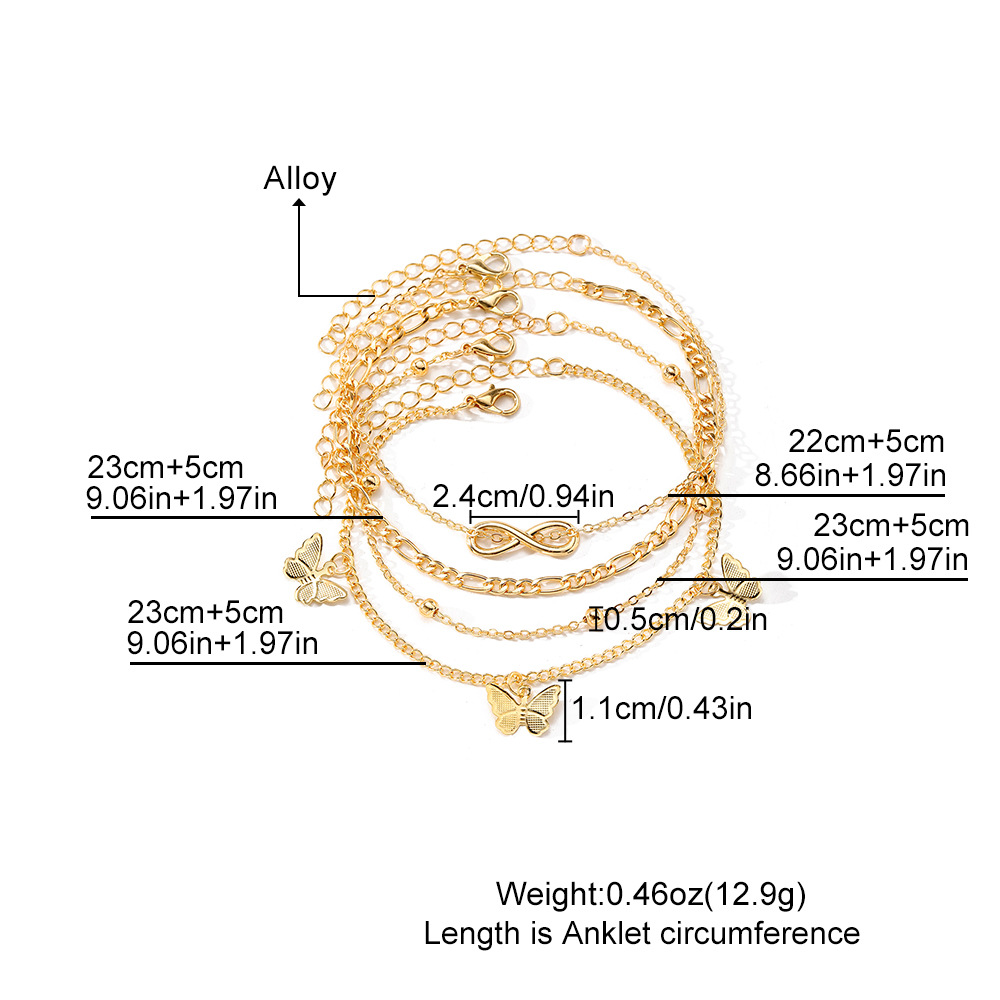 Golden Butterfly Alloy Layered Anklets Set | picture 