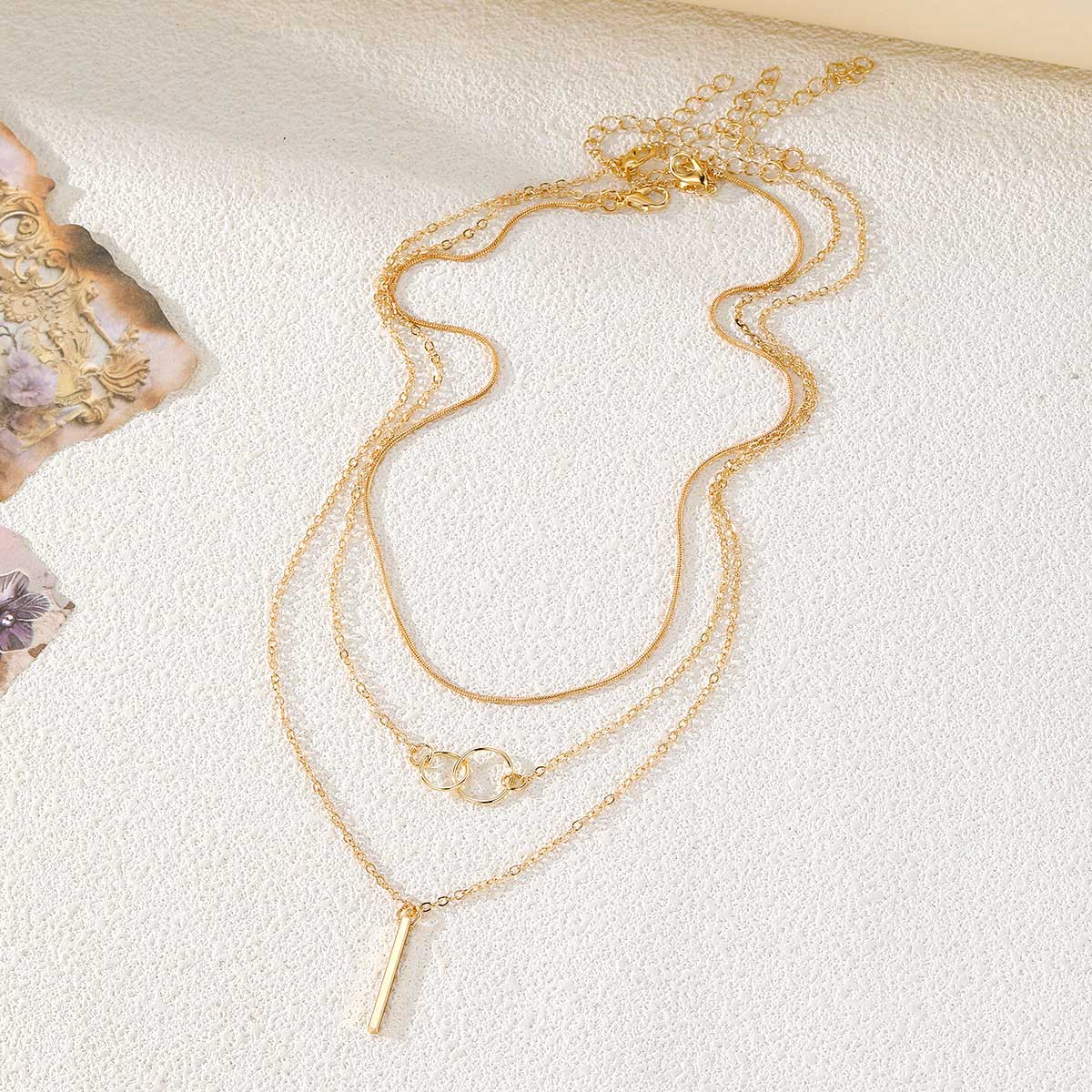 Golden Color Round Alloy Detail Necklace | picture 