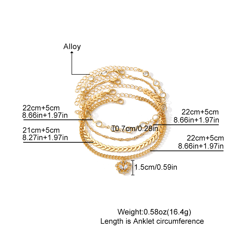 Golden Color Alloy Detail Rhinestone Anklets | picture 