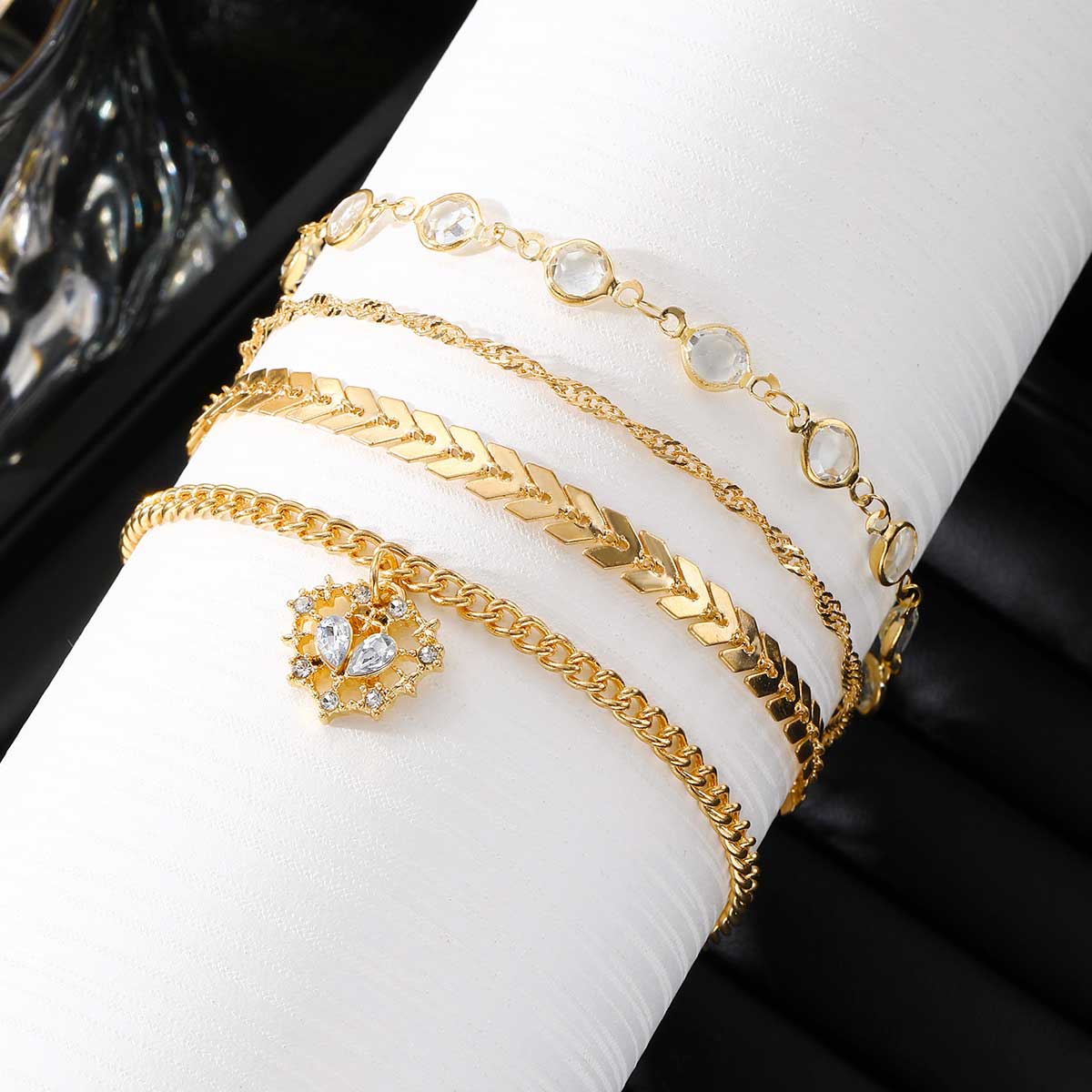 Golden Color Alloy Detail Rhinestone Anklets | picture 