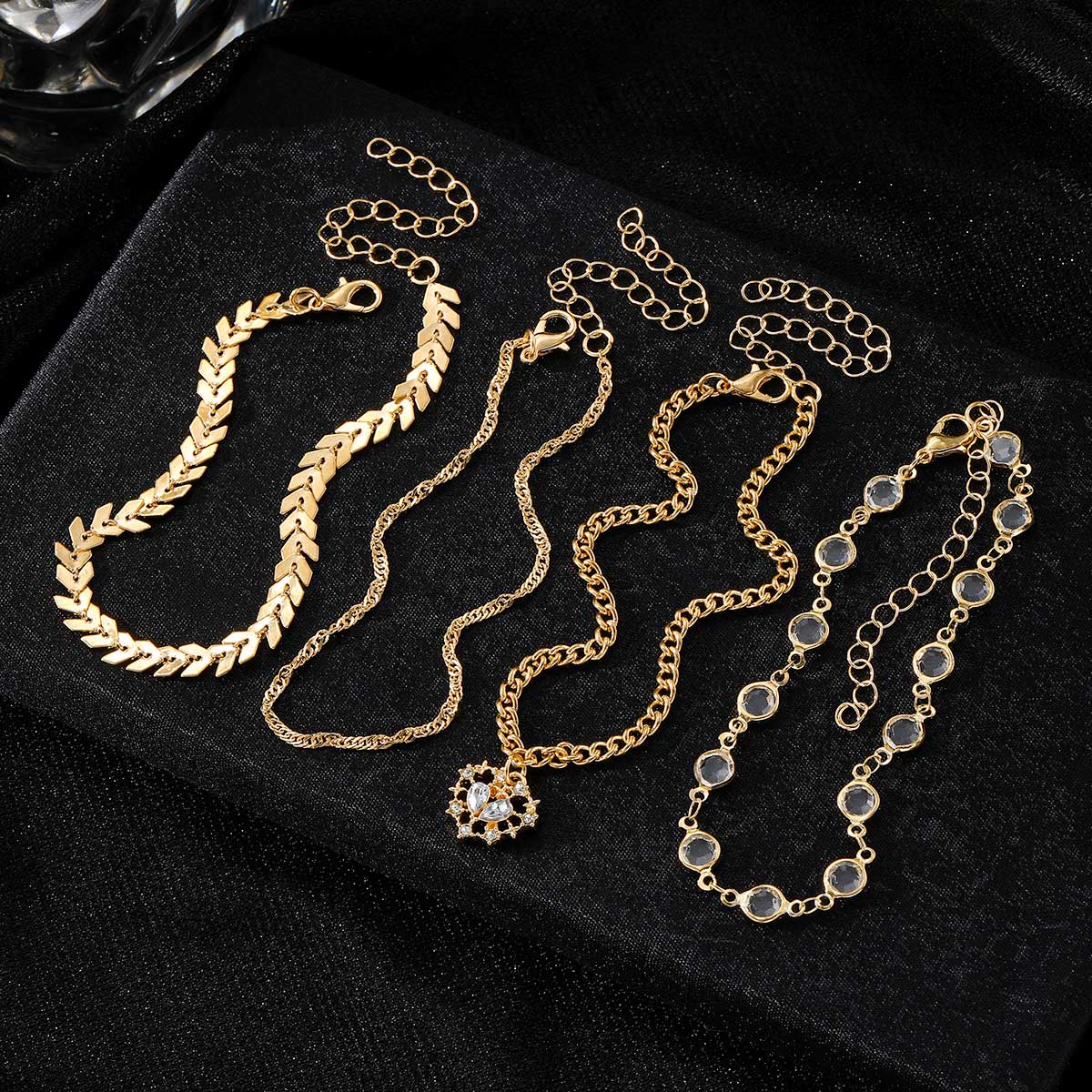 Golden Color Alloy Detail Rhinestone Anklets | picture 