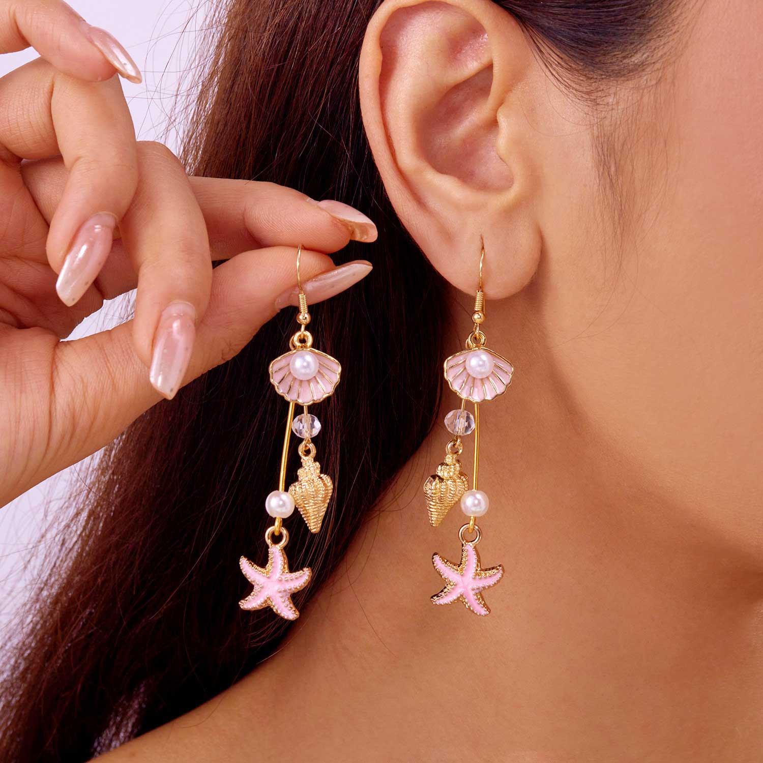 Pink Color Shell Alloy Detail Earrings | picture 
