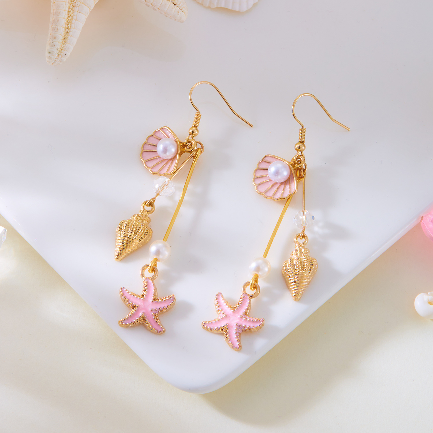 Pink Color Shell Alloy Detail Earrings | picture 