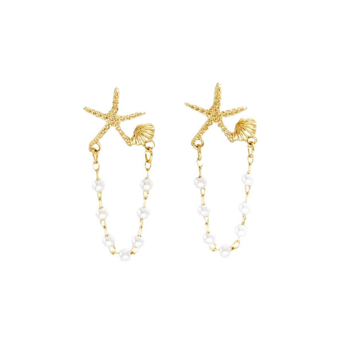 Golden Shell Pearl Starfish Alloy Earrings | picture 