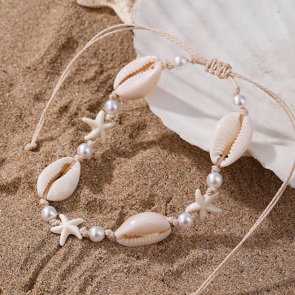 Beige Color Shell Pearl Detail Anklet | picture 