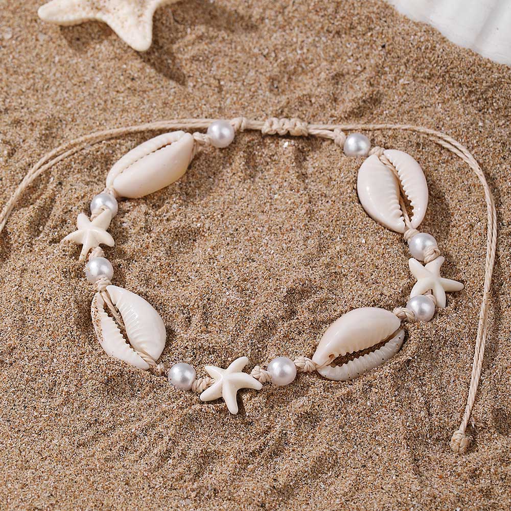 Beige Color Shell Pearl Detail Anklet | picture 