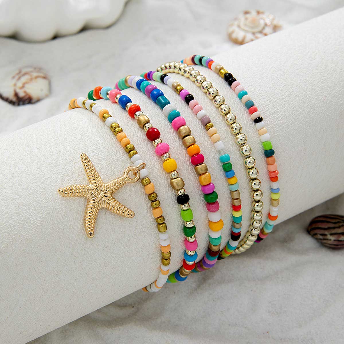 Multi Color Polyresin Detail Starfish Anklets | picture 