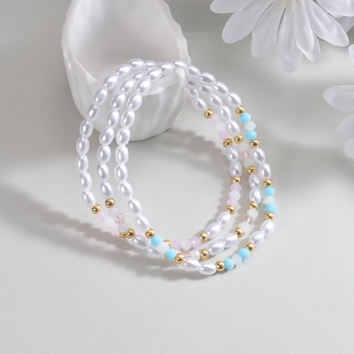 White Pearl Beaded Polyresin Anklet Set | picture 
